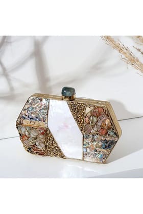 Gold Brass Metal Mother Of Pearl Clutch