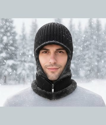 CAT BUNNY Pack of 1 Woollen Men's Cap ( Black )
