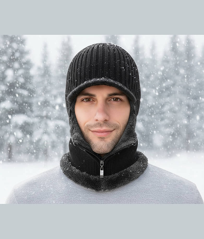 CAT BUNNY Pack of 1 Woollen Men's Cap ( Black )
