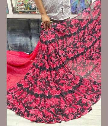 Sitanjali Georgette Printed Saree With Unstitched Blouse Piece ( Red )
