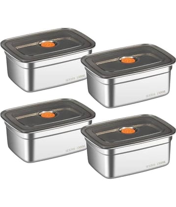 RAVISTRA Fridge Storage Box Steel Silver Food Container ( Set of 4 )