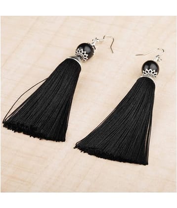 SILVER SHINE  Graceful Black Long Thread Tassel Earrings for Women