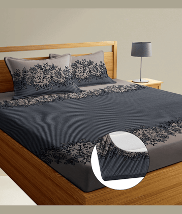 YKNIP Cotton Floral Printed Fitted 1 Bedsheet with 2 Pillow Covers ( King Size ) - Brown