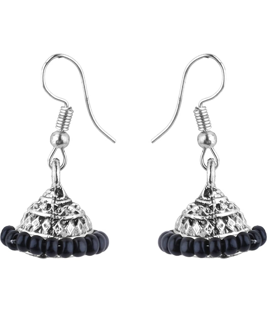 Silver Shine - Black Jhumki Earrings ( Pack of 1 )