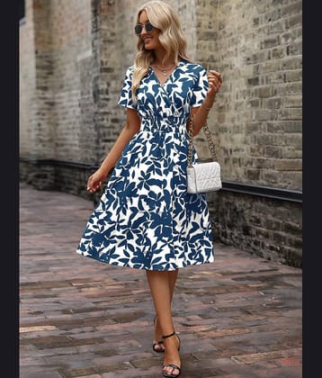 Sheetal associates Women Crepe Printed Fit & Flare Dress ( Blue )