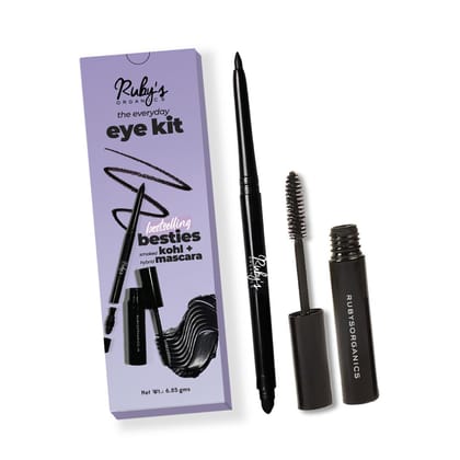 Ruby's Organics Kohl and Mascara Beauty Gift Kit for Women- Long-Lasting Intense Pigment, Smudge Proof, Everyday Eye Makeup Kajal, 100% Natural & Non-Toxic, Eye-Friendly, Daily Use - Black (Combo Pack of 2) Ruby's Organics Kohl and Mascara Beauty Gift Ki