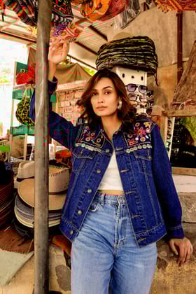 Artisan’s Indigo: Hand-Embellished Denim Jacket-S