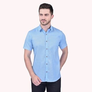 PrintCultr Men's Half Sleeve Cotton Spread Collar Shirt  (Sky Blue)