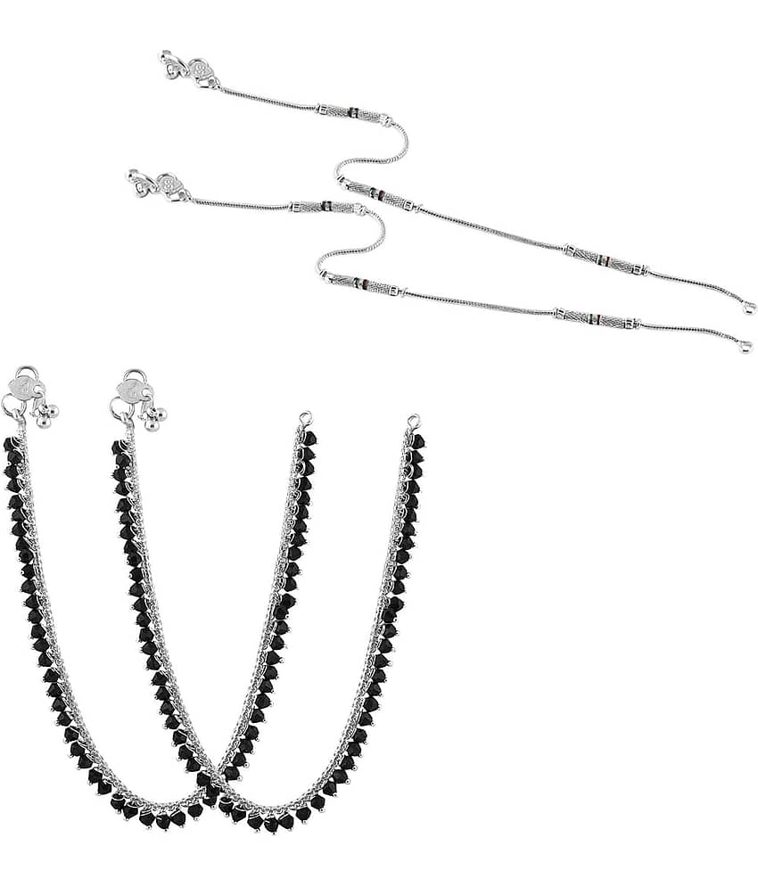 HEER COLLECTION - Silver Anklets ( Pack of 2 )