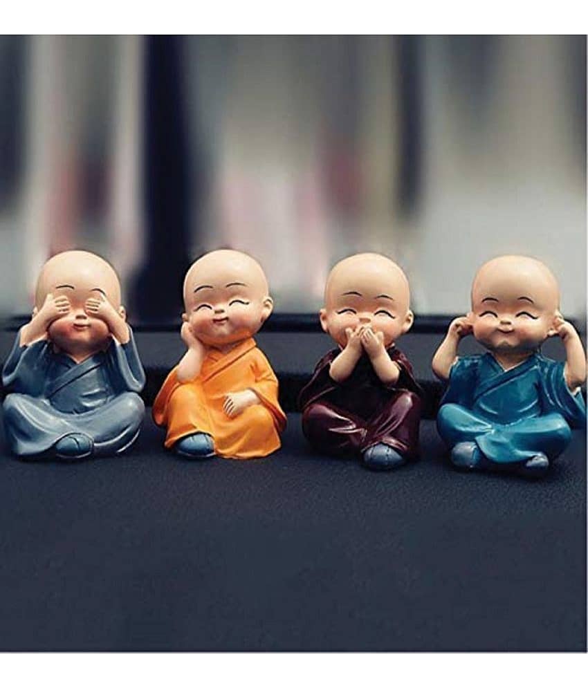 Leavess MONK BUDDHA Resin Buddha Idol 10 x 8 cms Pack of 4