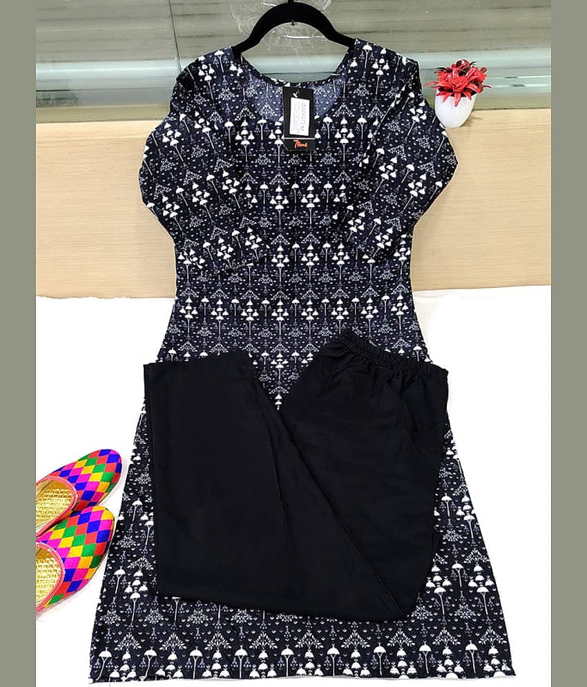 Ethnic Basket Pack of 1 Crepe Self Design A-line Women's Kurti - ( Grey )