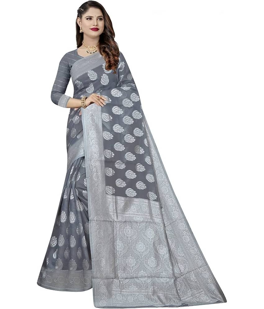 Samai Cotton Woven Saree With Unstitched Blouse Piece ( Grey )