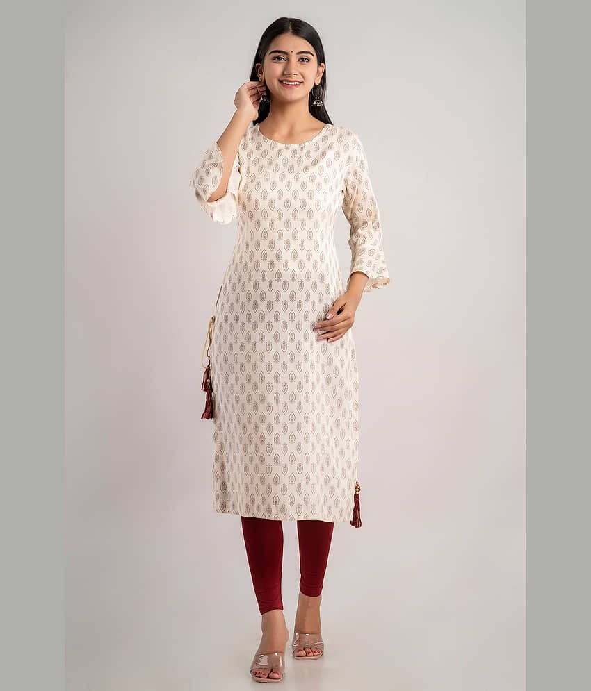 MAUKA - Cream Rayon Women's Straight Kurti ( Pack of 1 )