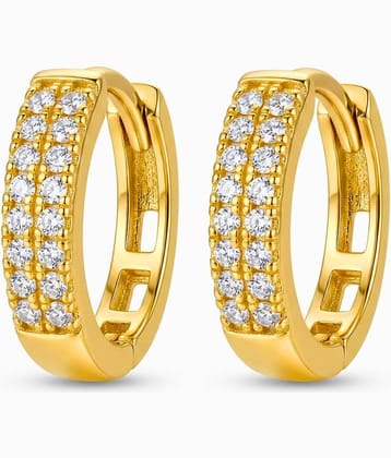 Gold Tone CZ Studded Hoop Earrings for Women | Fashion Huggie Jewelry