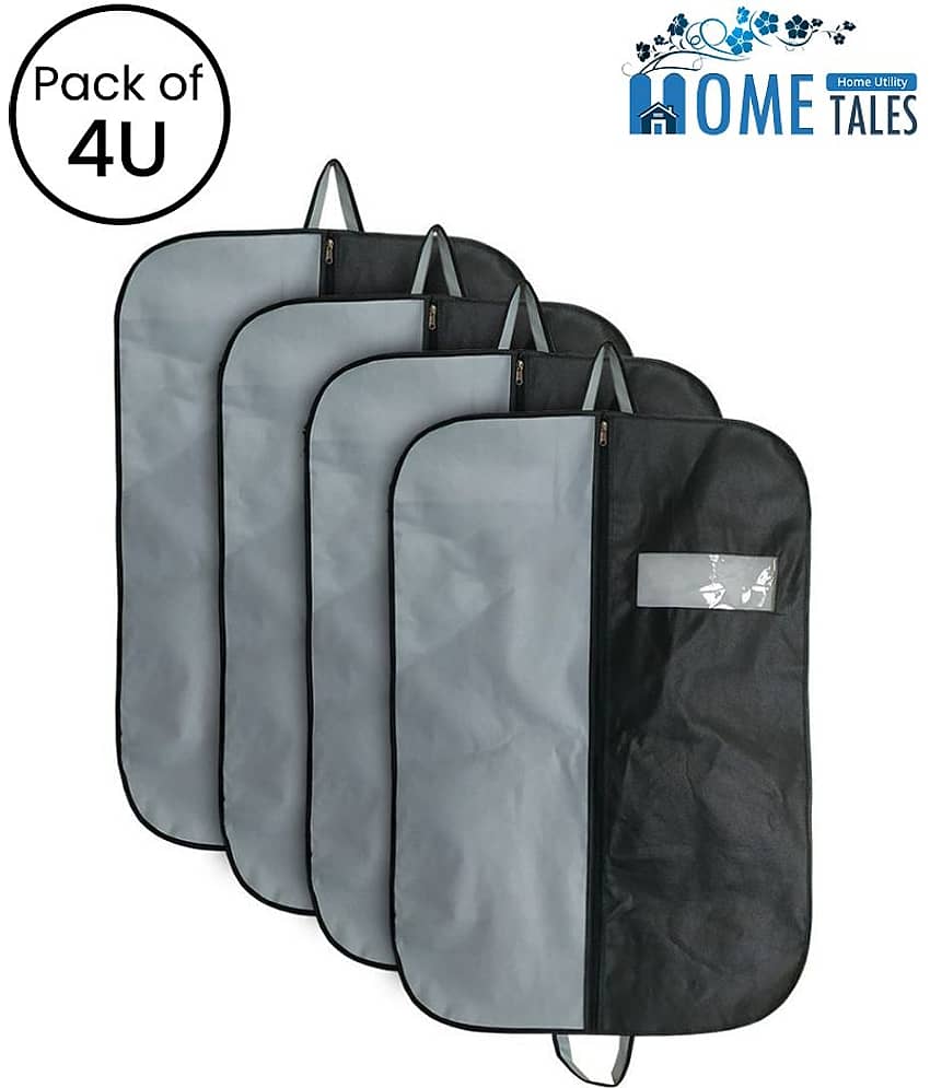 Coat Cover|Foldable Blazer Cover|Suit Cover With Zipper Closure,Black & Grey ( Pack of 4)