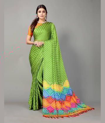 Samah Silk Printed Saree With Unstitched Blouse Piece ( Lime Green )