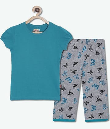 Sini Mini Pack of 1 Girls Cotton Top With Capris ( Teal )