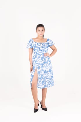 Cotton Printed  Short Dress With Slit-XS