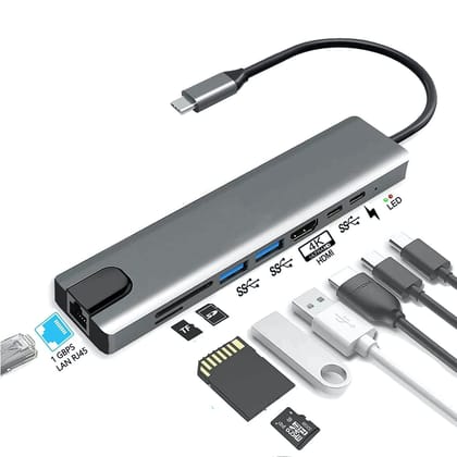Hi-Lite Essentials 8 in 1 USB C Hub,Type C to 4K HDMI Output,PD Charging Port,RJ45 Ethernet, SD/TF Card, USB 3.0,USB 2.0 USB C Hub for MacBook Pro, MacBook Air M1, C Enabled Device
