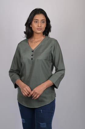 women western wear stylish printed long party wear tops olive green (OTL-TPS1059)-Green / S