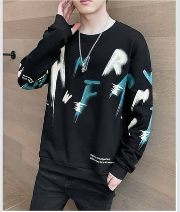 FABRIPPLE Polyester Regular Fit Printed Full Sleeves Men's Round T-Shirt - Black ( Pack of 1 )