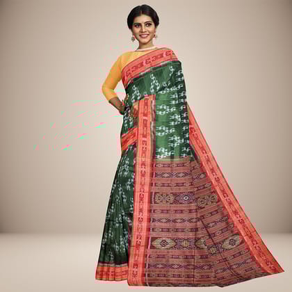 Tribal Motifs forest green Khandua Silk Saree