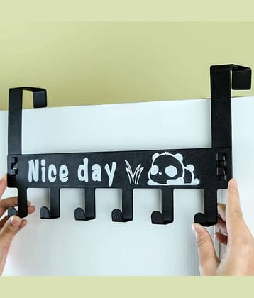 6 Hooks Hanger Carbon Steel Over Door Hook Hanger Cartoon Rack Heavy-Duty Hook Organizer with Nice Day New Modern Style Multifunctional Metal Chrome Finish Door Hook Organiser for Clothes, Towel, Coat Hanging Hook