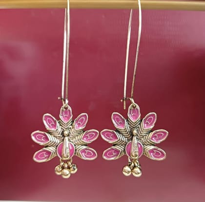 Gold Plated Long Hook Closure Hanging Peacock Enamel Artwork
