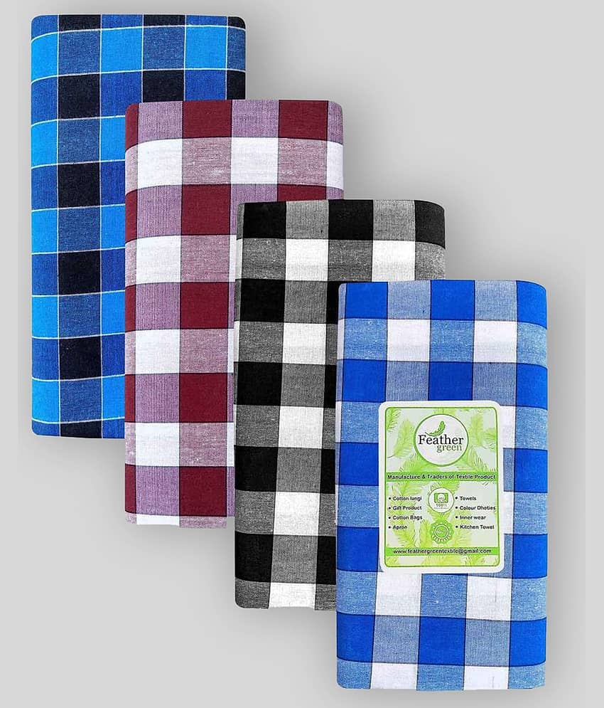 Feather Green Multi Lungi PAck of 4
