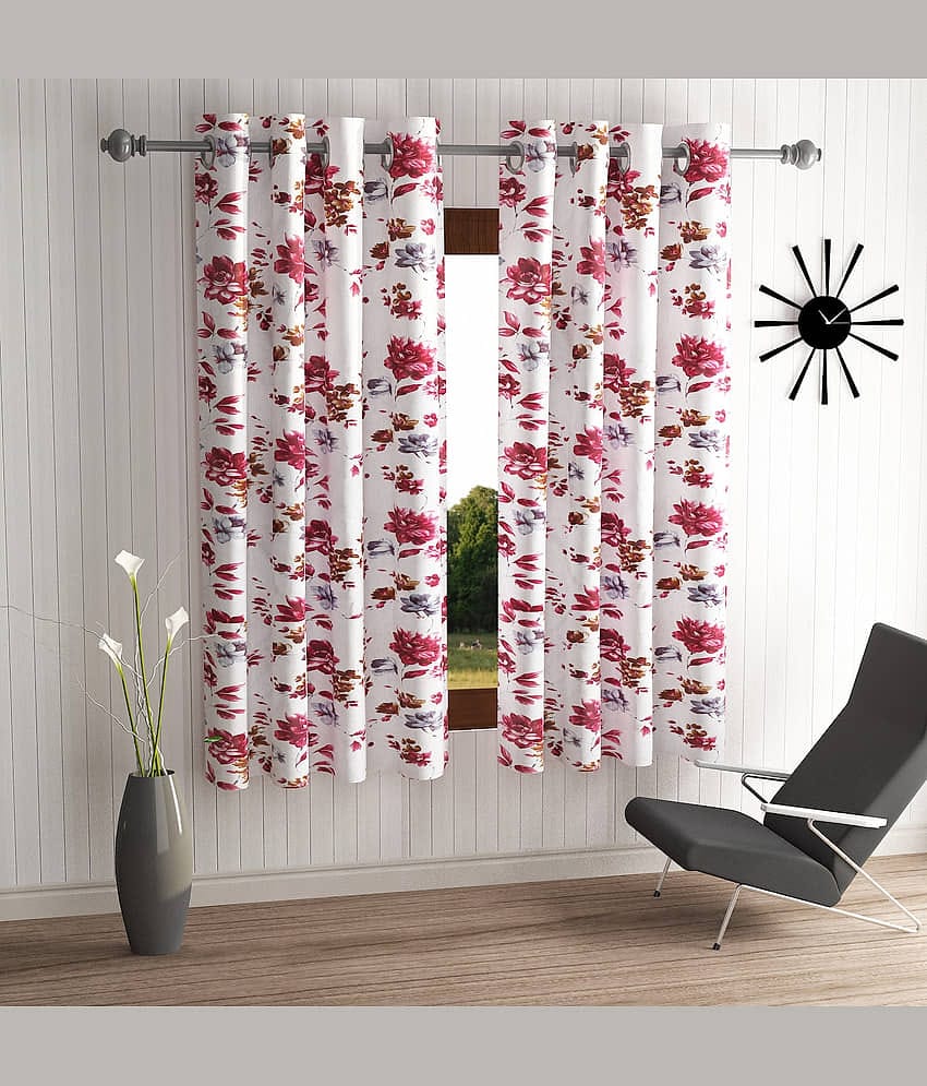 Home Sizzler Set of 2 Window Semi-Transparent Eyelet Polyester Maroon Curtains ( 274 x 116 cm )
