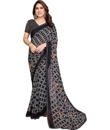 Kashvi Sarees Georgette Printed Regular Saree With Unstitched Blouse Piece ( Black )