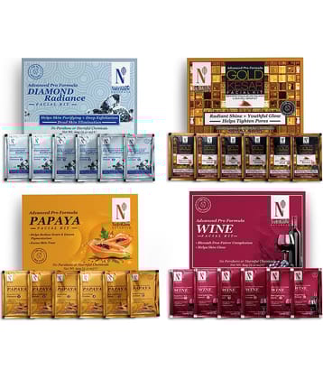 NutriGlow NATURAL'S Advance Pro Formula Diamond Radiance,Gold Kesar,Papaya,Wine Facial kit For Skin Cell Repair, Reduce Scars, 60gm Each, Pack of 4
