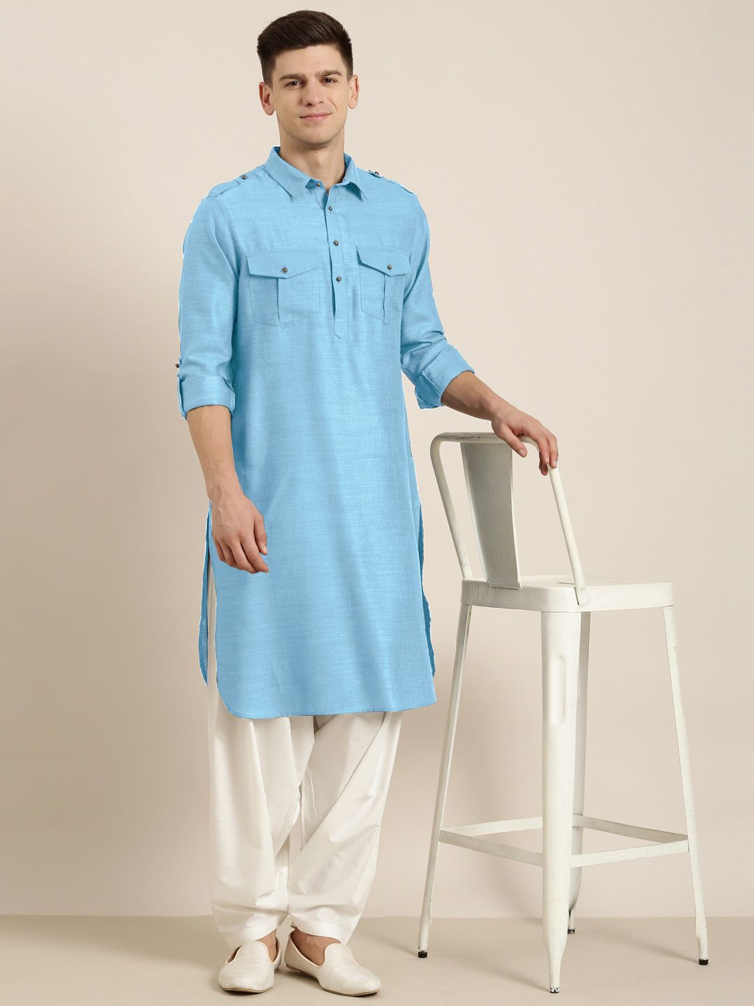 Light Blue cotton Pathani with Salwar-Made To Measure / Only Pathani - No Lowers