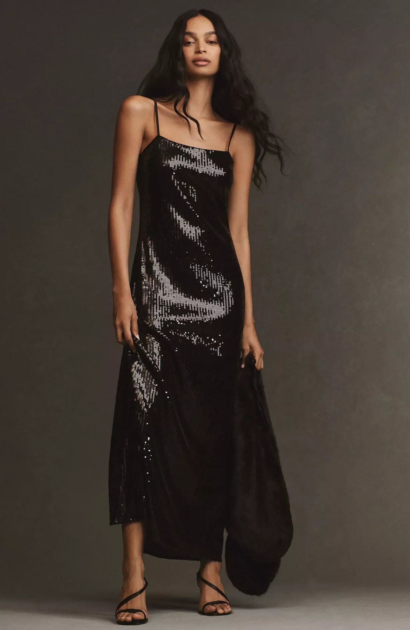Sequin Slit Maxi Dress-XXS