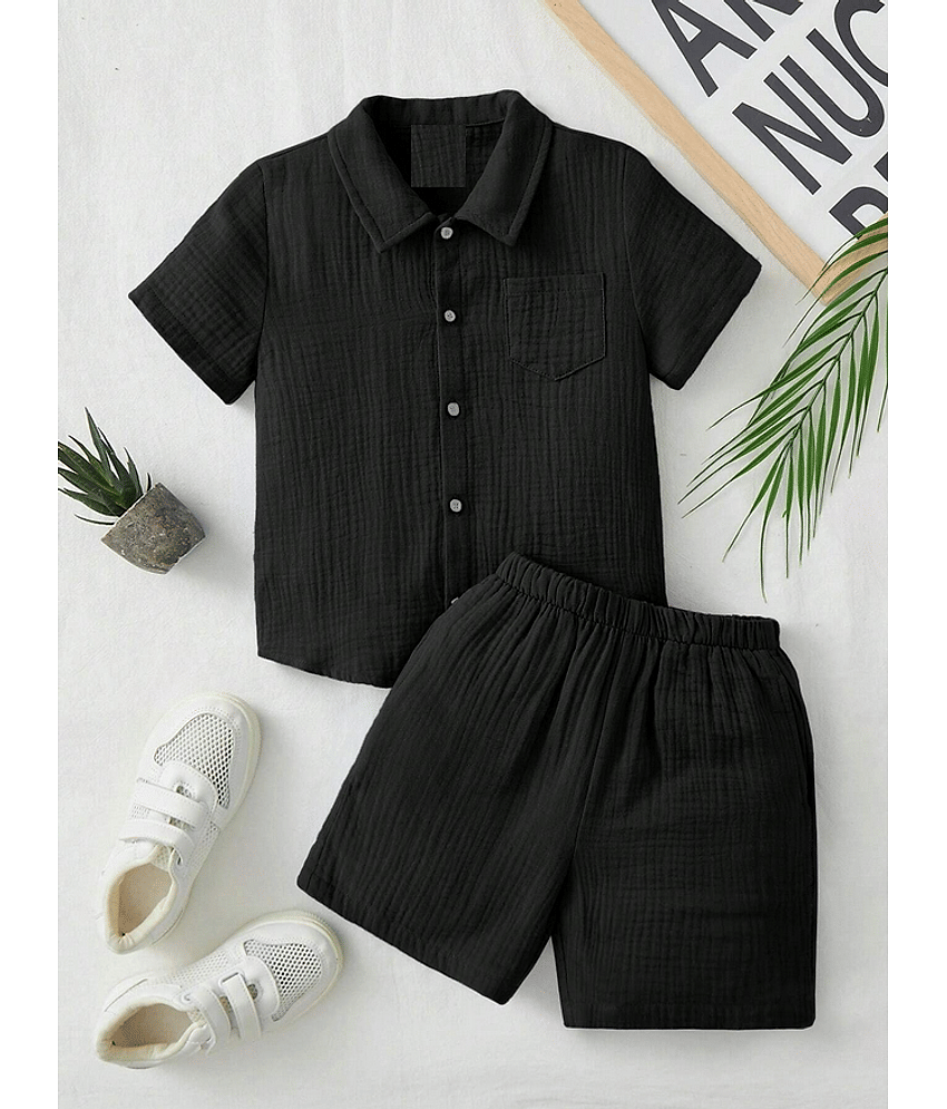 Ocvito Pack of 1 Boys Cotton Blend Shirt & Shorts ( Black )