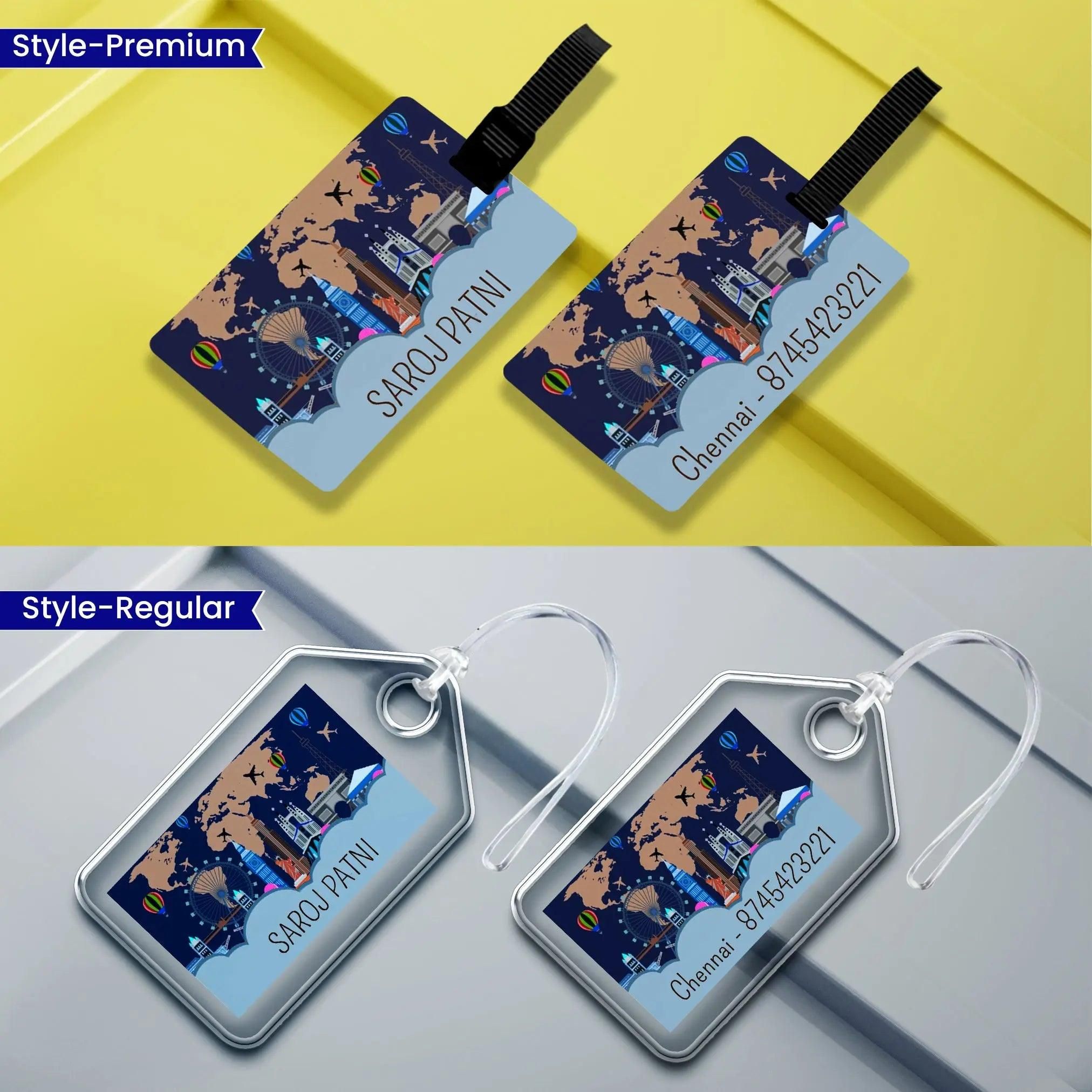 Personalized Luggage Tags  - Travel The World Design-Regular Bag Tags / Set of 2