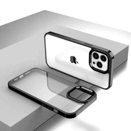iPhone 12 Series Square Plating Color Frame Clear Case With Camera Bumper-iPhone 12 Pro Max / Black