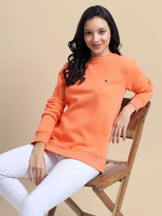 Amswan Women'S  Orange Solid Sweatshirt-L