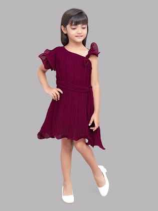 Burgundy  Accordion Pleated Dress-1-2Y / Burgundy
