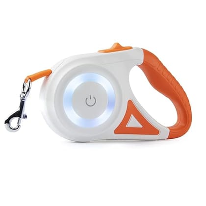 Blingpets Retractable Dog Leash for Dogs Size Upto 50kgs.-16ft, 360 Tangle-Free Heavy Duty Pet Walking Leash with LED Light,One Handed Brake & Pause Lock, Premiun Quality,Orange Color