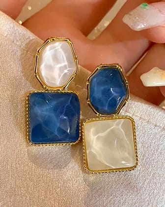 Korean Gold-Plated Drop Earrings for Women – Mona Lisa Blue Stone  by Print Magical Gifts