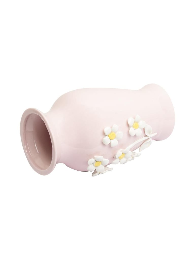 Pear Shape Pink Ceramic Vase with Lily Flowers