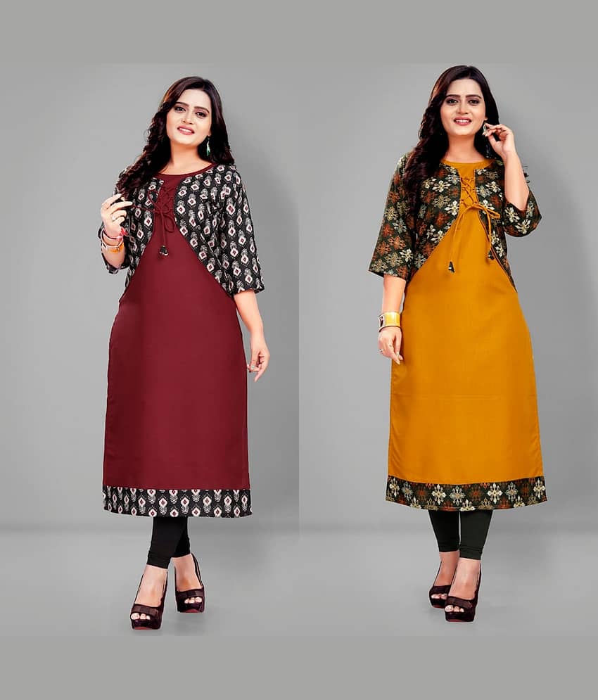 Lerkiza - Multicolor Cotton Women's Jacket Style Kurti ( Pack of 2 )