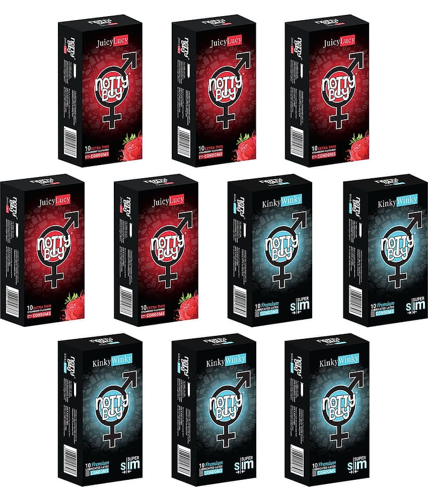 NottyBoy Extra Thin and Strawberry Flavoured Condoms - 100 Units