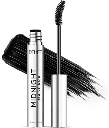 RENEE Midnight Mascara, 360 degree Wand, Darkest Black, Clump-Free, Volumizing, (Black,8ml)