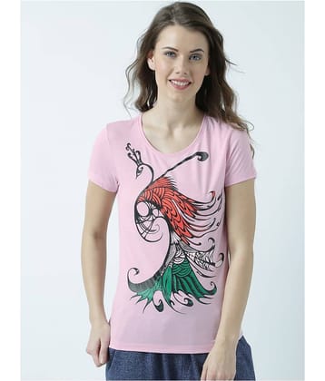 Huetrap Women Cotton Regular Fit Round Neck T-Shirt ( Pink )
