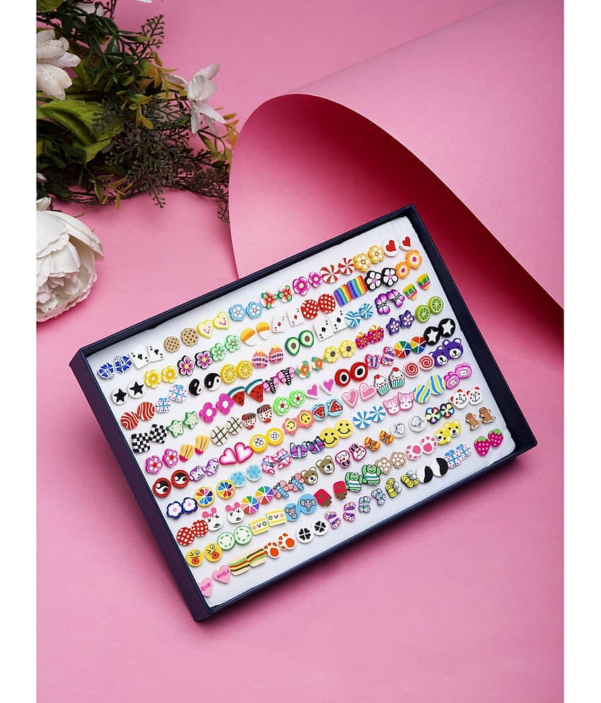 YouBella Jewellery Earrings for Women Combo of 100 Stud Tops Earring for Women and Girls (Multi-color) (YBEAR_32864)