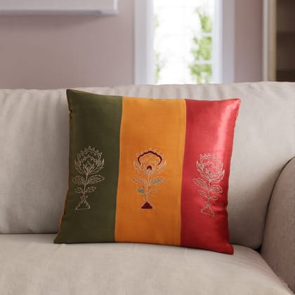 Tricolour Silk Cushion Covers Set of 2 - 16x16-Single / Silk / Green/Yellow/Red