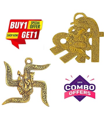 Ganesha Om Swastik and Ganesha Playing Dholak on Shree Shaped Base - (Pack of 2)