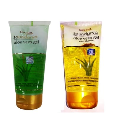 Patanjali Combo, Saundarya Aloe Vera Gel, Aloevera Gel, Kesar Chandan 150ml Each Patanjali Combo, Saundarya Aloe Vera Gel, Aloevera Gel, Kesar Chandan 150ml Each - green and yellow / 150 ml (Pack of 2)